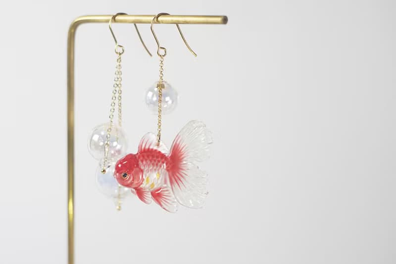 櫻花粉金魚靈動耳環耳夾 原創設計 粉色浪漫櫻花祭創意飾品