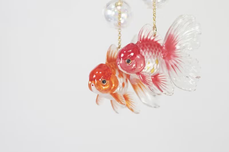櫻花粉金魚靈動耳環耳夾 原創設計 粉色浪漫櫻花祭創意飾品