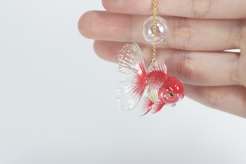 櫻花粉金魚靈動耳環耳夾 原創設計 粉色浪漫櫻花祭創意飾品