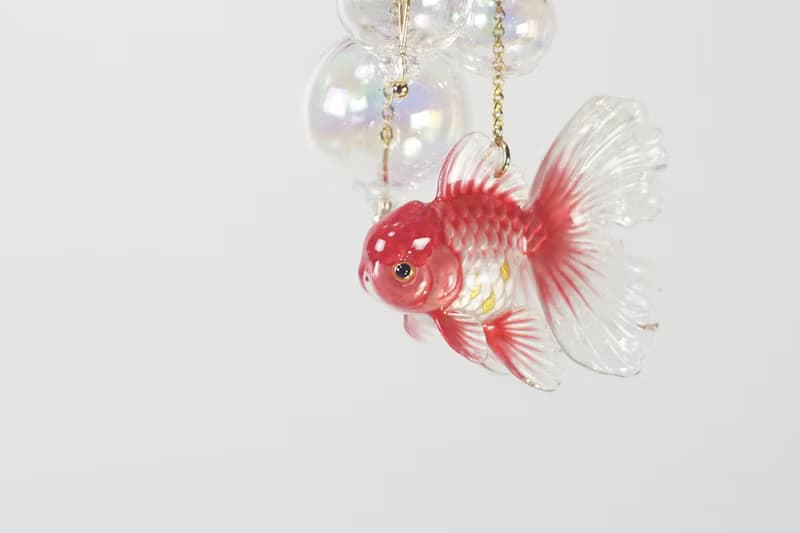 櫻花粉金魚靈動耳環耳夾 原創設計 粉色浪漫櫻花祭創意飾品