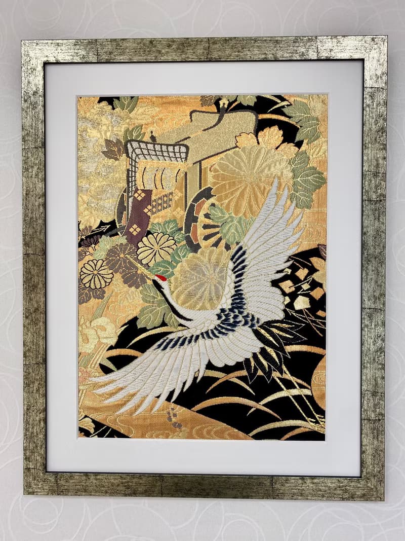 きものアート002　金彩御所鶴　金糸　着物　和モダンインテリア　縁起物 made in japan