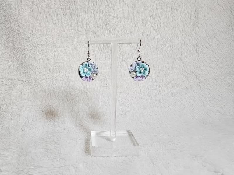 紫藍細工花耳環