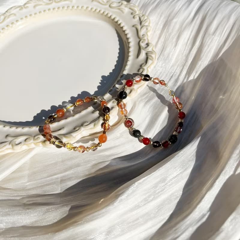好運龍來//黃水晶 金草莓晶 紅膠花 茶晶 紅瑪瑙 黑髮晶 水晶手鍊