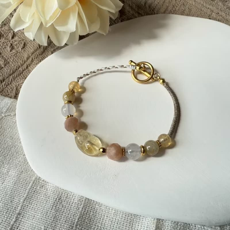 柔和黃水晶貔貅招財手鍊