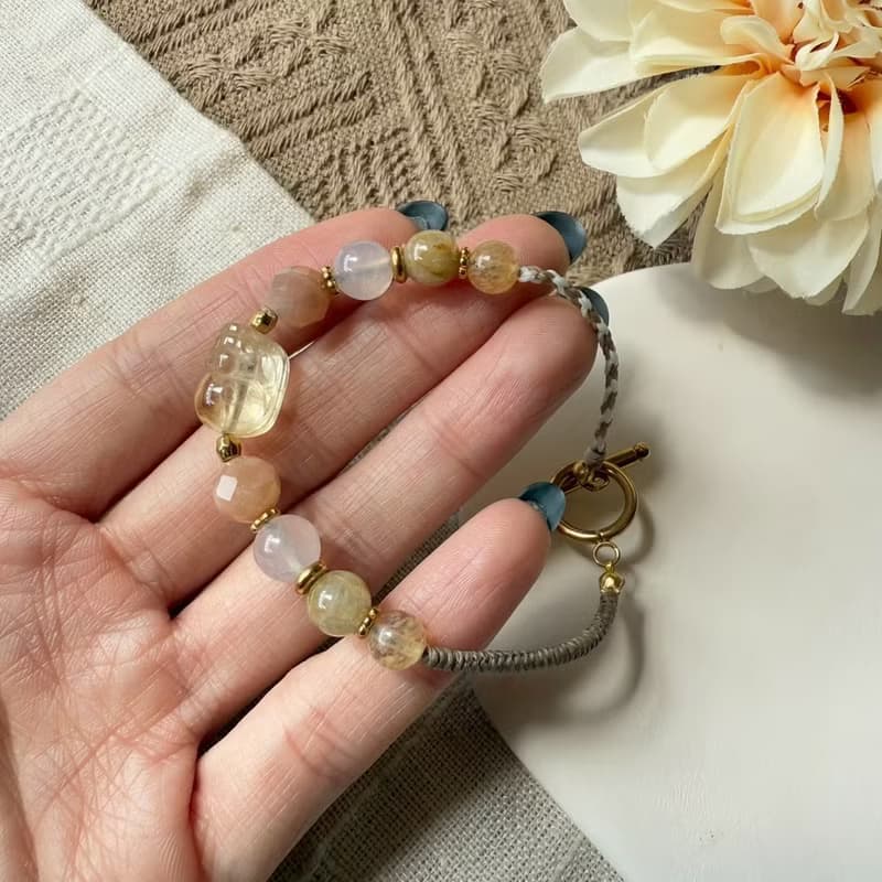 柔和黃水晶貔貅招財手鍊