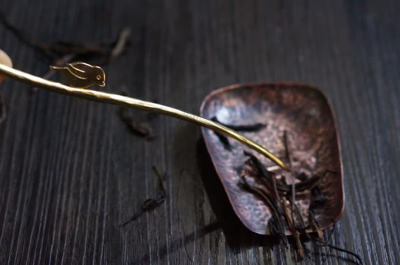 【溪山手作】手工黃銅制傳統簪刻喜鵲茶針茶撥擱架茶撥茶錐