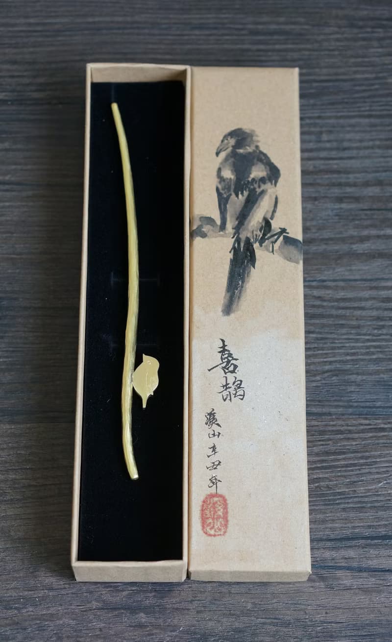 【溪山手作】手工黃銅制傳統簪刻喜鵲茶針茶撥擱架茶撥茶錐
