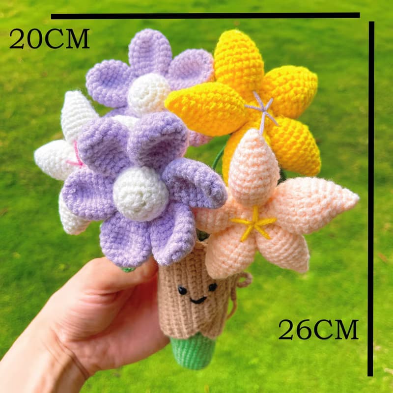 鉤針編織色彩斑斕令人振奮的手持花束