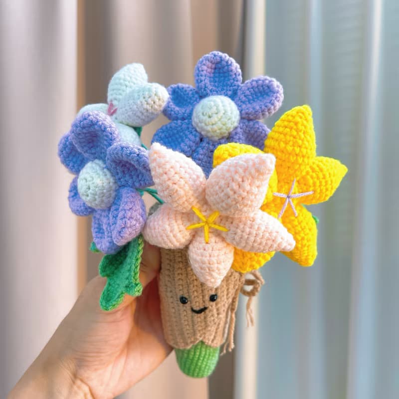 鉤針編織色彩斑斕令人振奮的手持花束