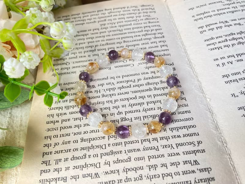 紫水晶/黃塔晶/白阿塞 水晶手鍊