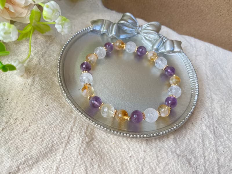 紫水晶/黃塔晶/白阿塞 水晶手鍊