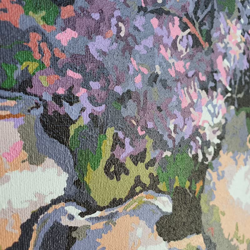 Lilac Painting Bouquet Flowers Original Art Straw Hat Wall Art Floral Still Life