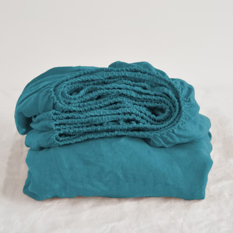 Sea wave linen fitted sheet / Softened linen bed sheet / Deep pocket