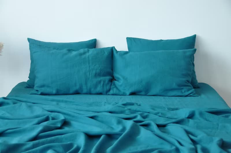 Sea wave linen fitted sheet / Softened linen bed sheet / Deep pocket