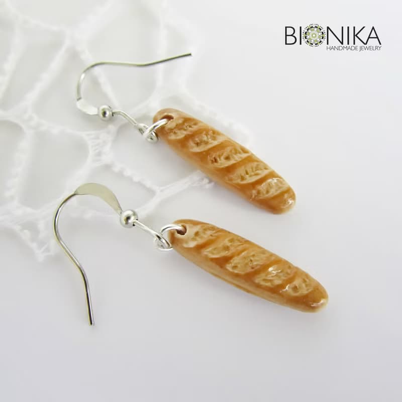 French Baguette Miniature Food Earrings Bread Small Earrings Food Jewelry gift