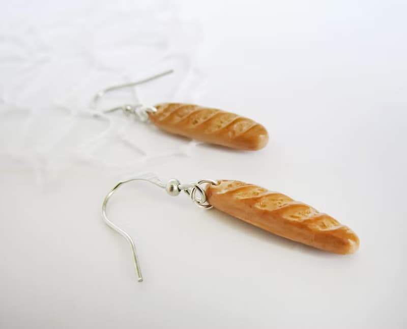 French Baguette Miniature Food Earrings Bread Small Earrings Food Jewelry gift