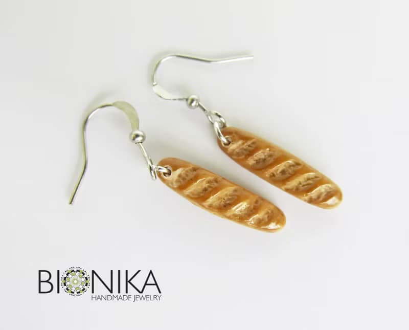French Baguette Miniature Food Earrings Bread Small Earrings Food Jewelry gift