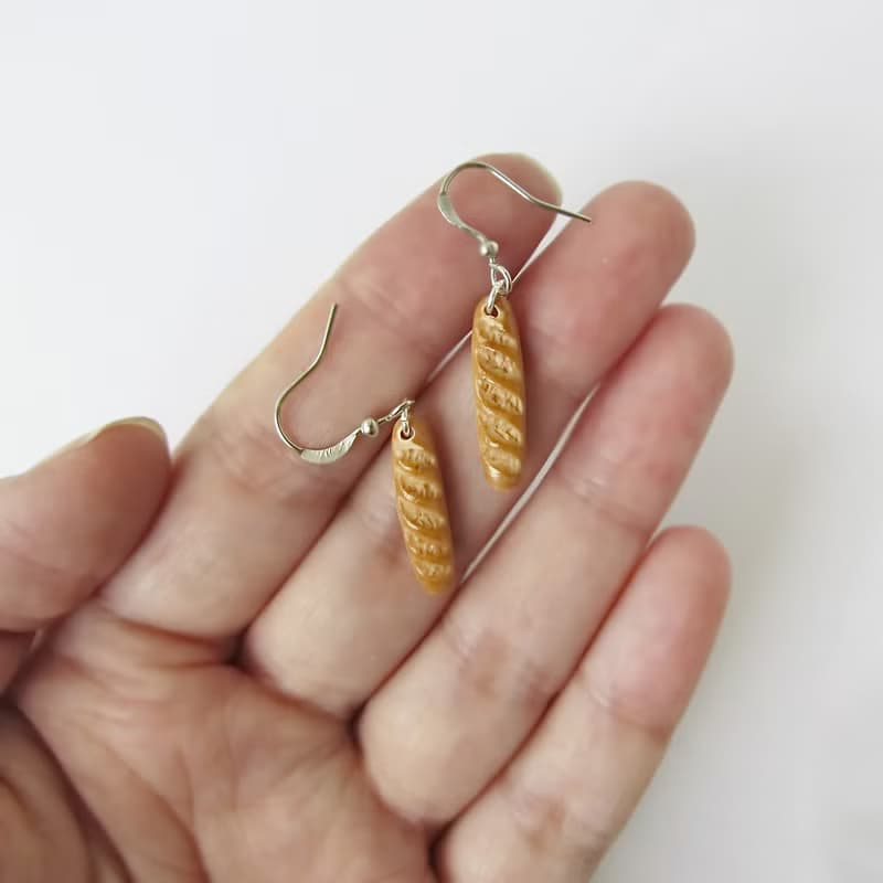 French Baguette Miniature Food Earrings Bread Small Earrings Food Jewelry gift