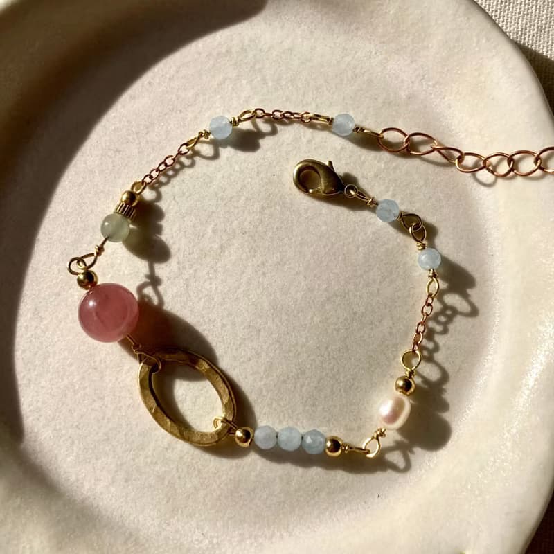 老林雜貨 | 糖果配色黃銅橢圓圈手鍊