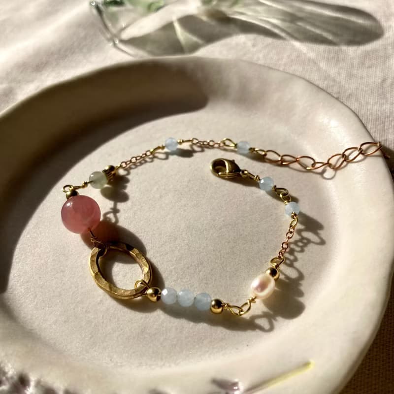 老林雜貨 | 糖果配色黃銅橢圓圈手鍊