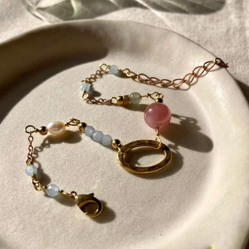 老林雜貨 | 糖果配色黃銅橢圓圈手鍊