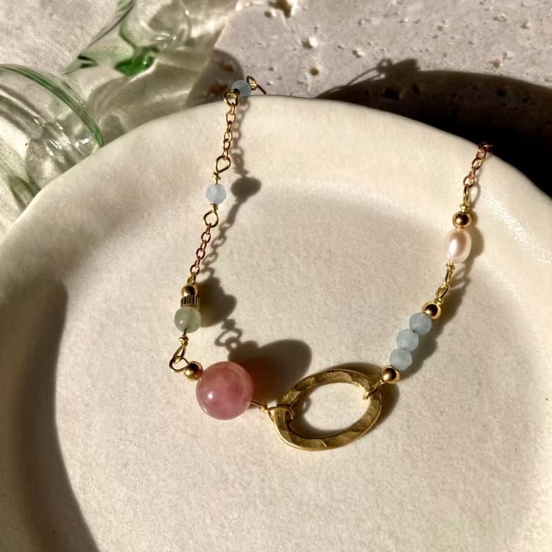 老林雜貨 | 糖果配色黃銅橢圓圈手鍊