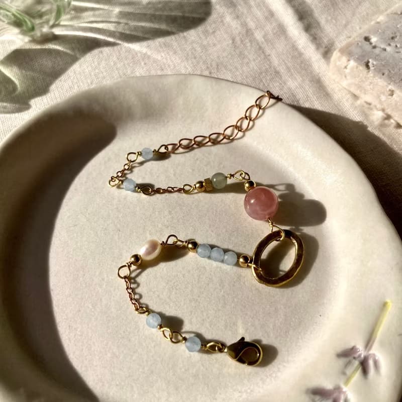 老林雜貨 | 糖果配色黃銅橢圓圈手鍊