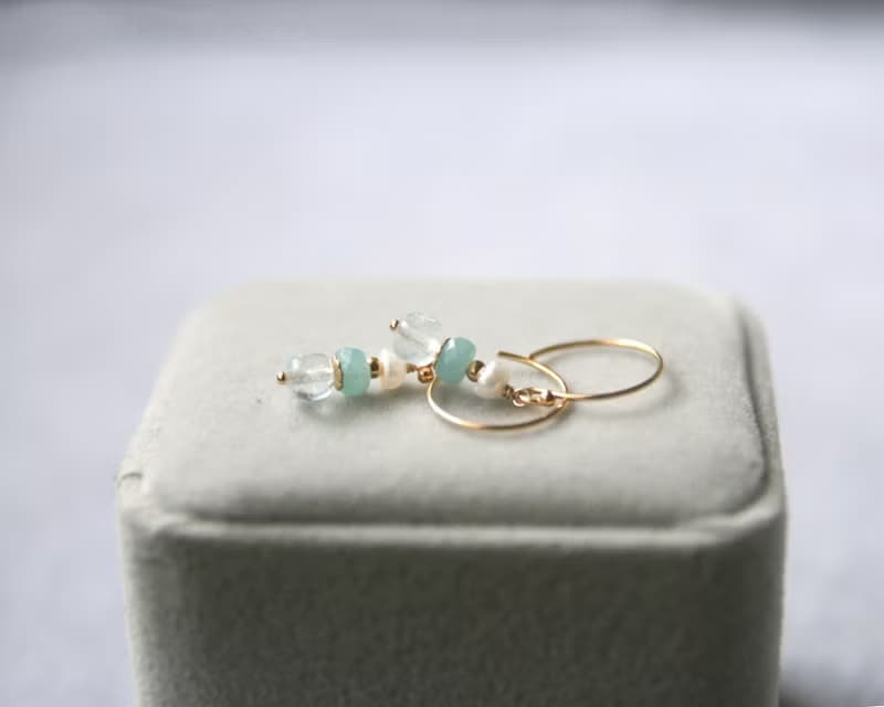 海藍藍香氣 托帕石.天河石.珍珠耳環 可改夾式 垂墜長度可訂製