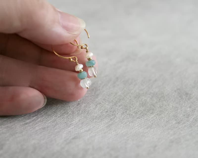 海藍藍香氣 托帕石.天河石.珍珠耳環 可改夾式 垂墜長度可訂製