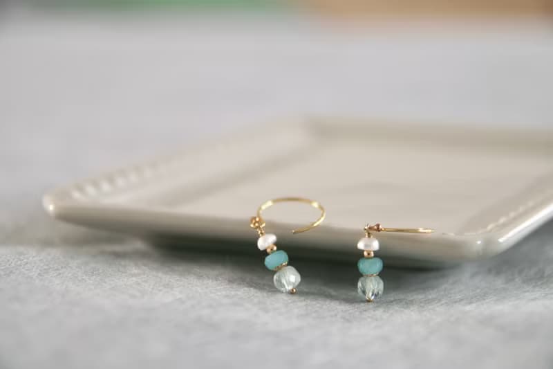 海藍藍香氣 托帕石.天河石.珍珠耳環 可改夾式 垂墜長度可訂製