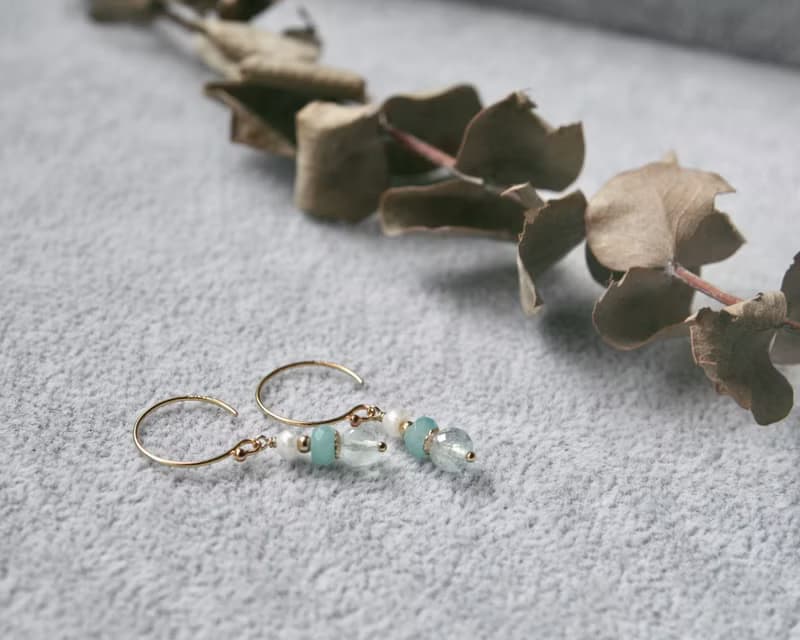 海藍藍香氣 托帕石.天河石.珍珠耳環 可改夾式 垂墜長度可訂製