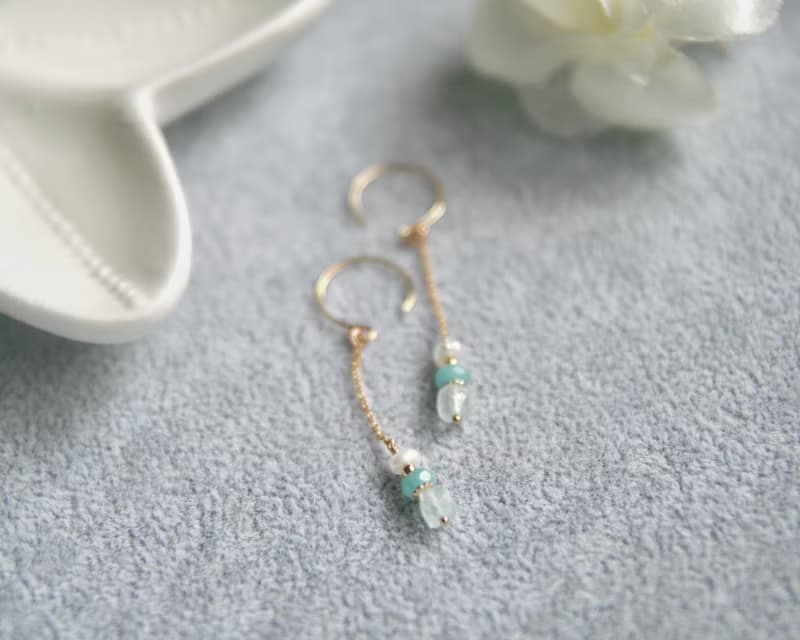 海藍藍香氣 托帕石.天河石.珍珠耳環 可改夾式 垂墜長度可訂製