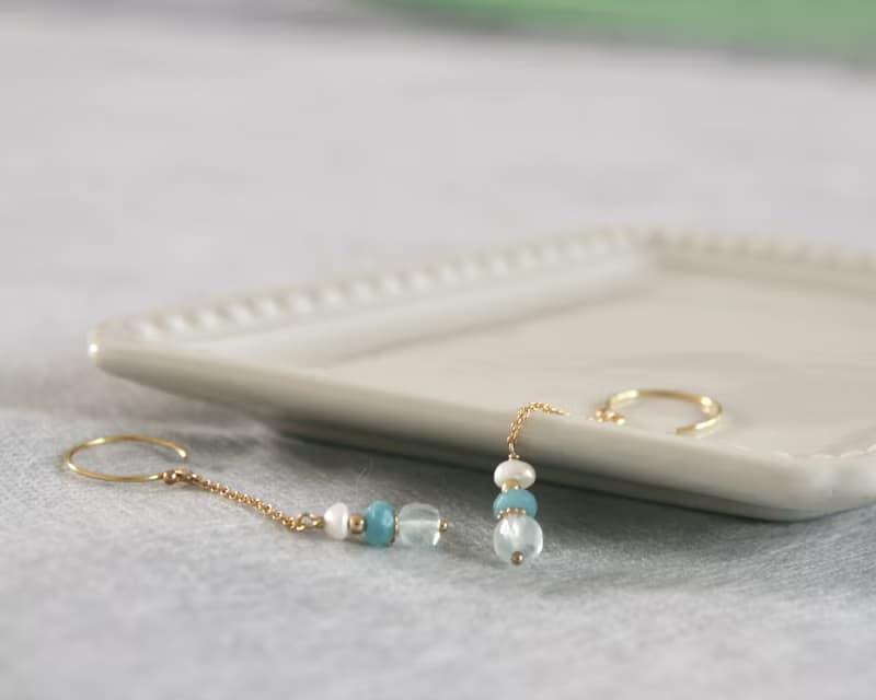 海藍藍香氣 托帕石.天河石.珍珠耳環 可改夾式 垂墜長度可訂製