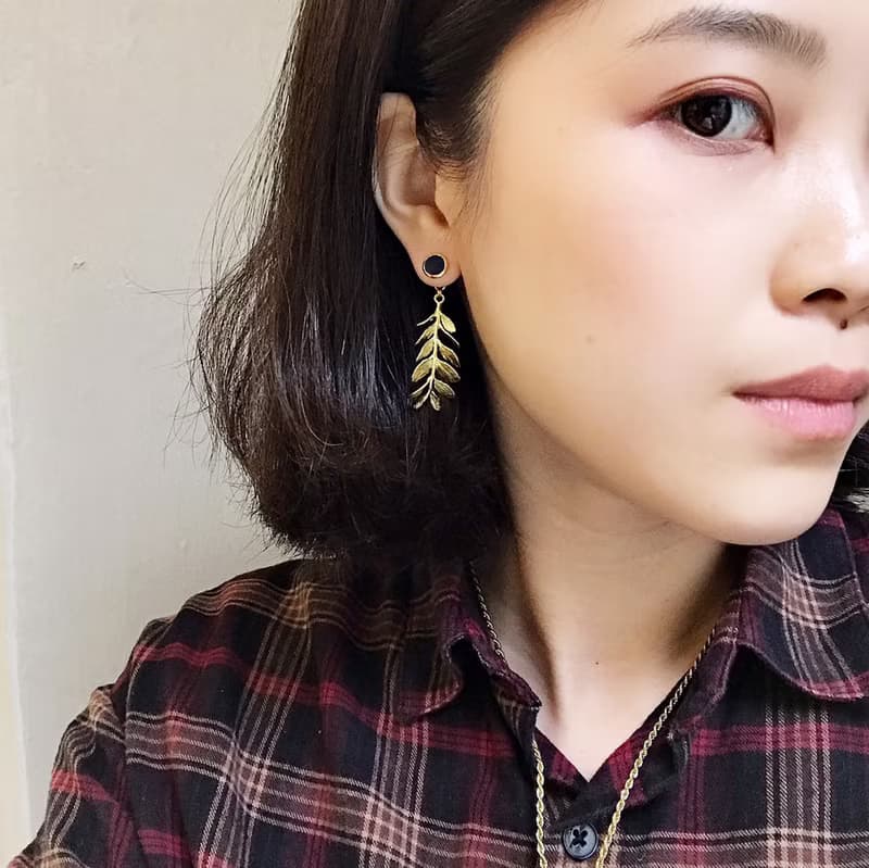 皮革耳環_分離式_葉葉_午夜藍(可改夾)