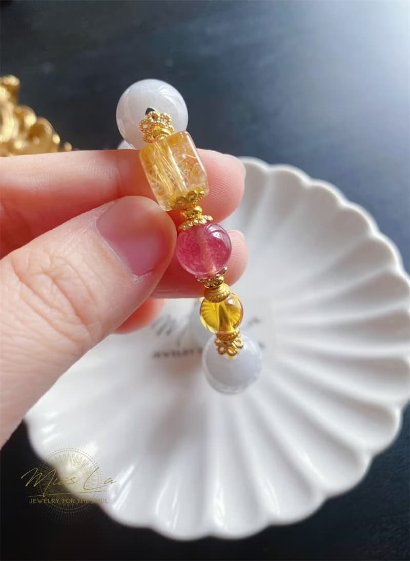 天然緬甸玉 翡翠 黃水晶 金鈦晶 草莓晶 設計款 手鍊 禮物