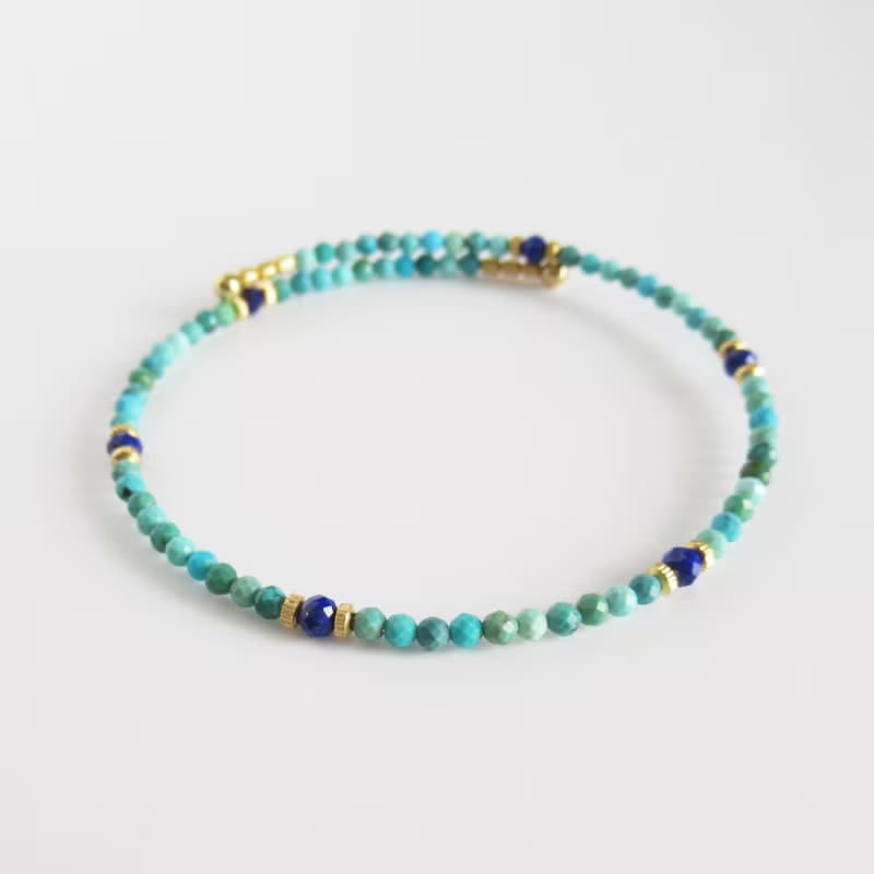 天然ターコイズとラピスラズリのワイヤーブレスレット