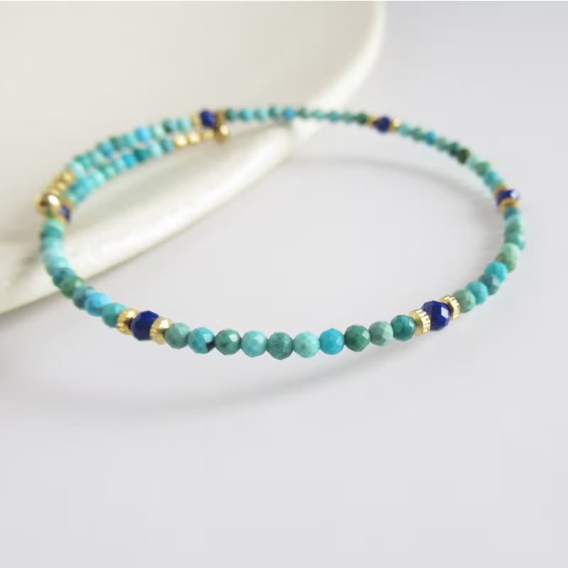 天然ターコイズとラピスラズリのワイヤーブレスレット