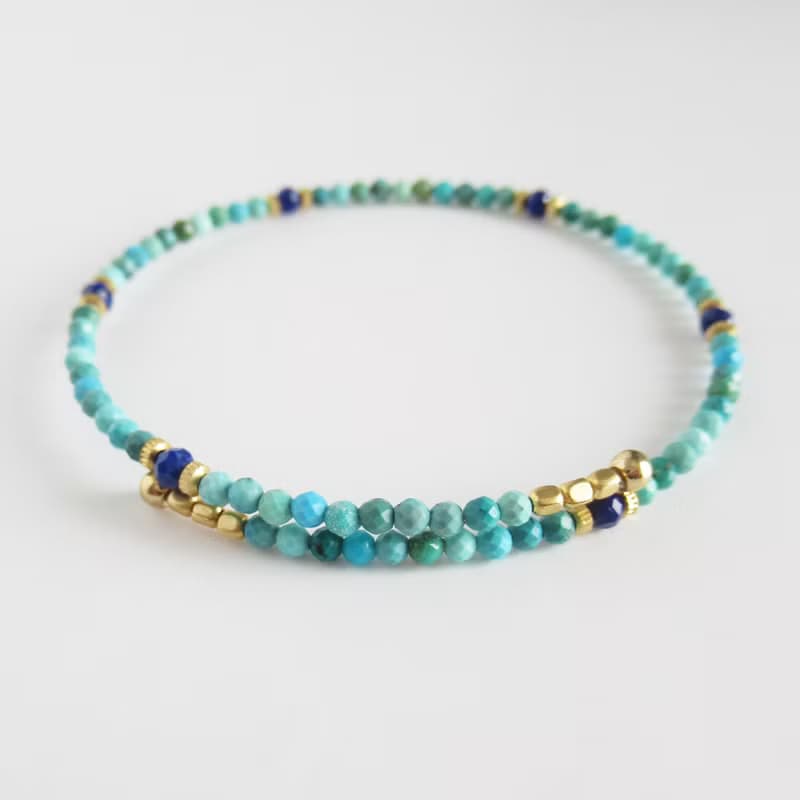 天然ターコイズとラピスラズリのワイヤーブレスレット