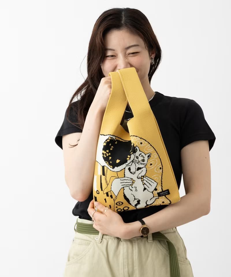 Jubilee ニットトートバッグ 大きめマルシェサイズ 猫 Yellow