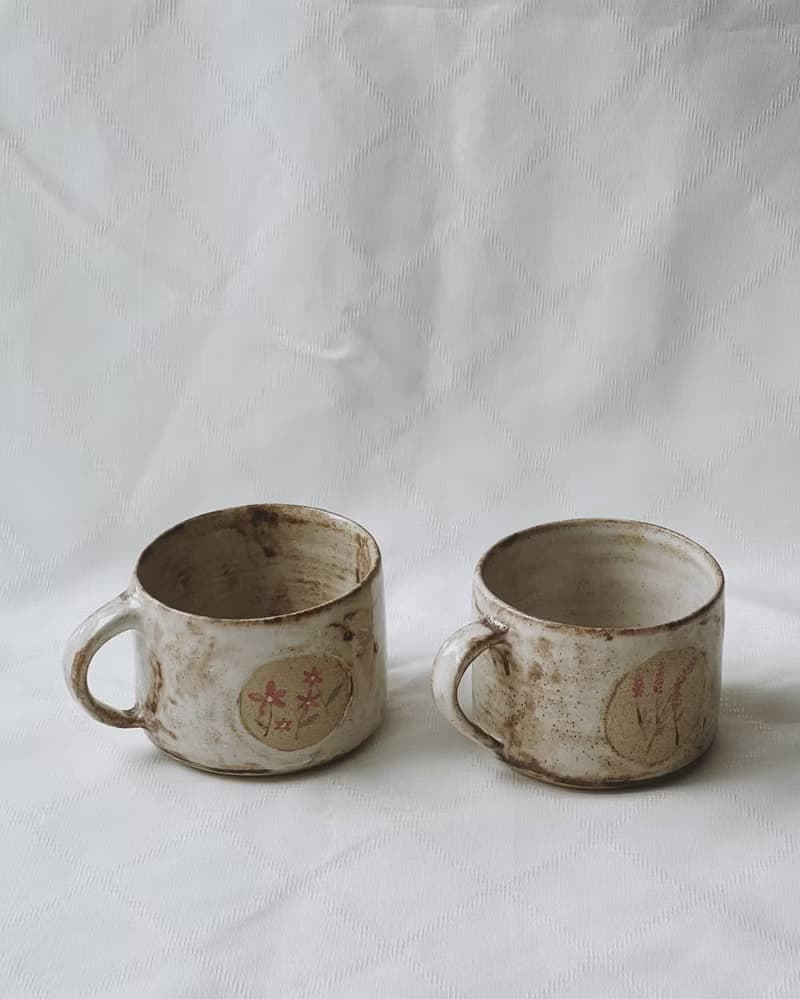 White Earthenware Botanical Mini Mug