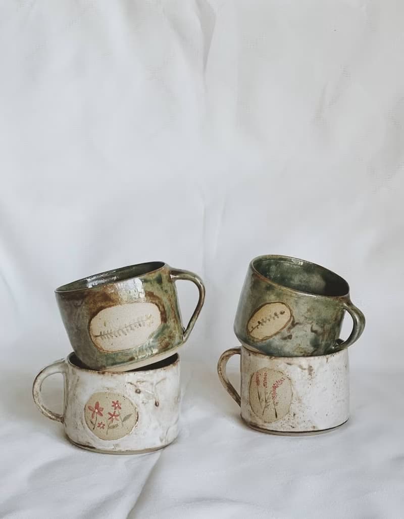 White Earthenware Botanical Mini Mug