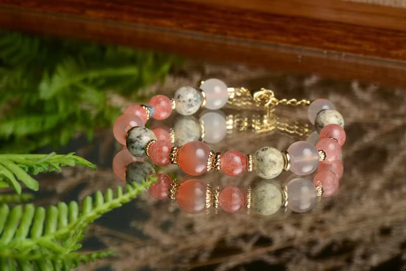 【神山晶礦】玉髓金草莓k2blue藍磷輝手鍊/玉髓/金草莓/k2blue/藍