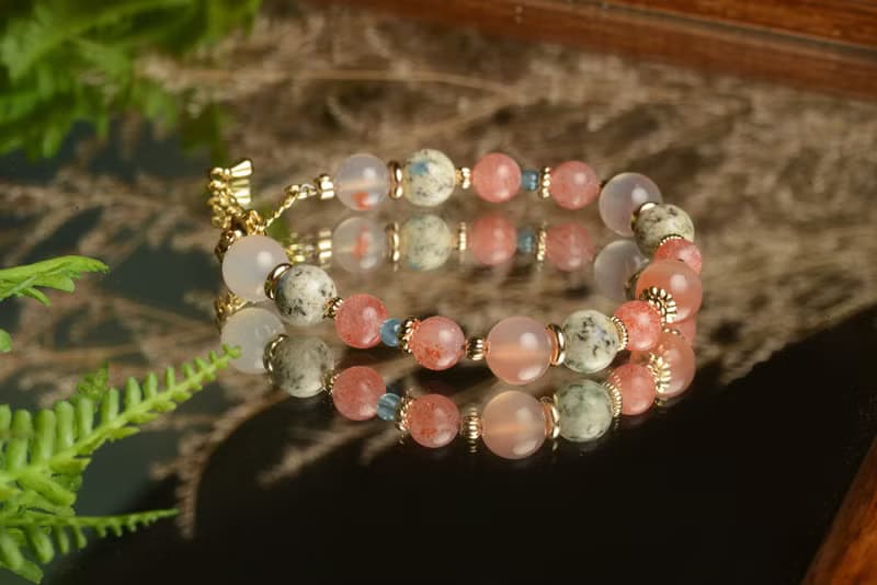 【神山晶礦】玉髓金草莓k2blue藍磷輝手鍊/玉髓/金草莓/k2blue/藍