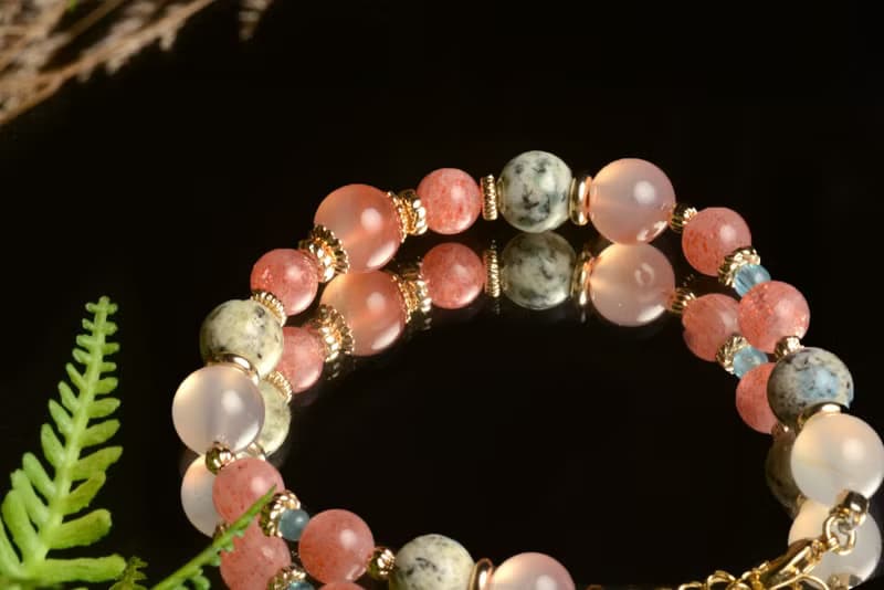 【神山晶礦】玉髓金草莓k2blue藍磷輝手鍊/玉髓/金草莓/k2blue/藍