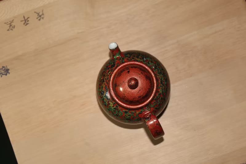 精品非遺大漆茶壺 秋海棠犀皮漆螺鈿蛋殼鑲嵌 漆器瓷胎正把後手壺