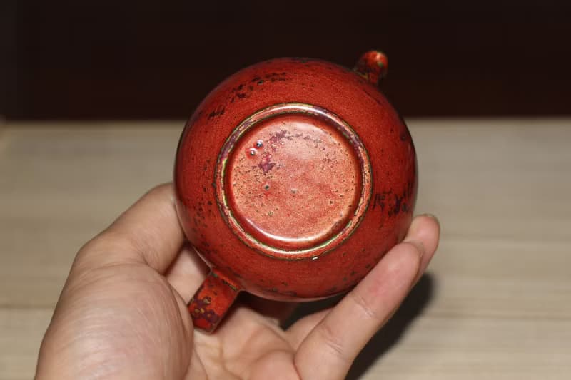 精品非遺大漆茶壺 秋海棠犀皮漆螺鈿蛋殼鑲嵌 漆器瓷胎正把後手壺