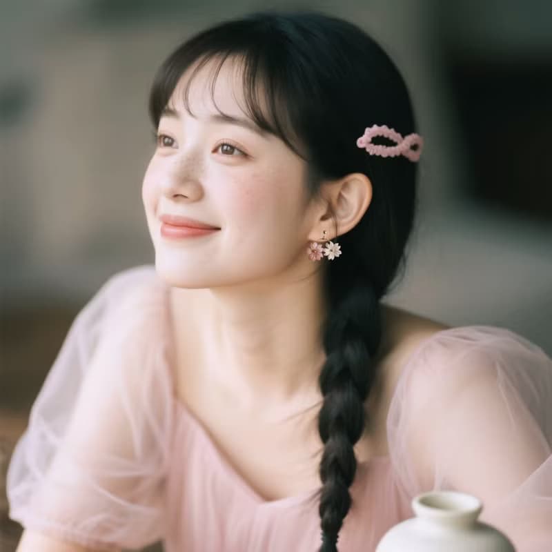 精緻上班族 絹花粉色櫻花不對稱浪漫文藝耳環