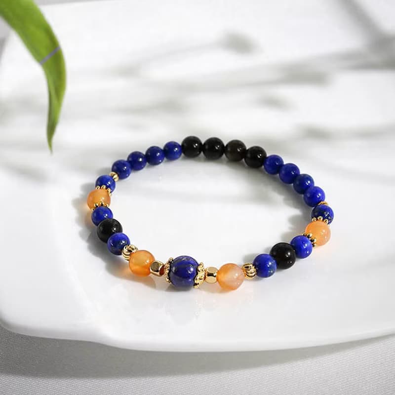 珊瑚與熱帶魚 | A15青金石橘色瑪瑙黑曜石水晶手鍊