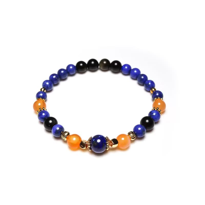 珊瑚與熱帶魚 | A15青金石橘色瑪瑙黑曜石水晶手鍊