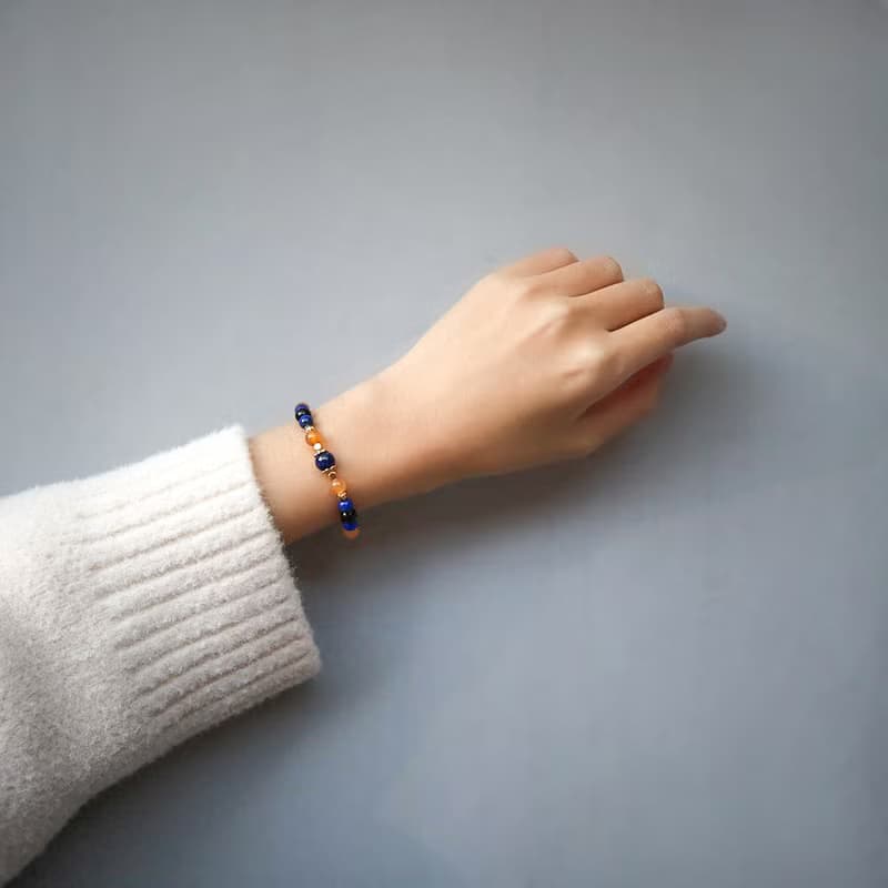 珊瑚與熱帶魚 | A15青金石橘色瑪瑙黑曜石水晶手鍊